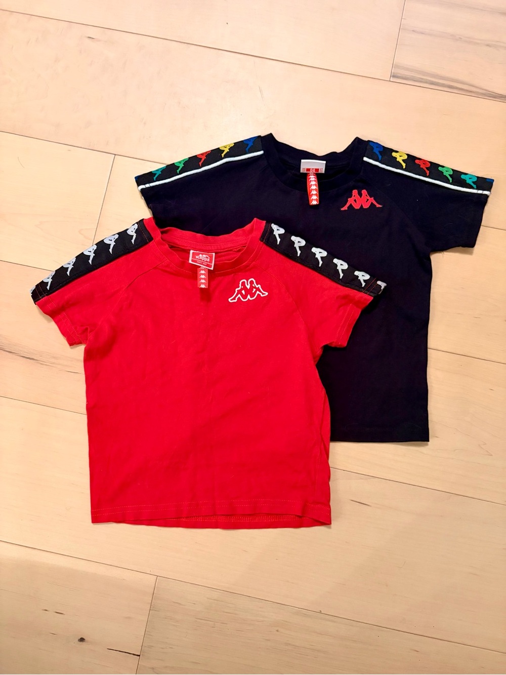 2 Kappa Kids Short-Sleeve Logo Tees in Red & Black
